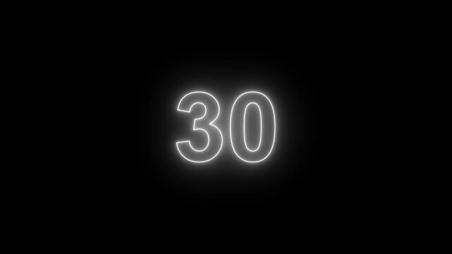 35 second countdown timer animation with neon number text glowing from 35 to 0 with interesting circle animation. Circle countdown timer 35 sec animation Graphics Transparent Background.