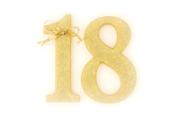 Fototapeta premium Golden Glitter Number 18 Isolated on White Background, Luxury Birthday Celebration Design