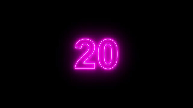 25 to 0 second modern digital countdown timer neon light style on black background, 25 seconds simple countdown timer. 25 second technology digital neon led light game timer animation