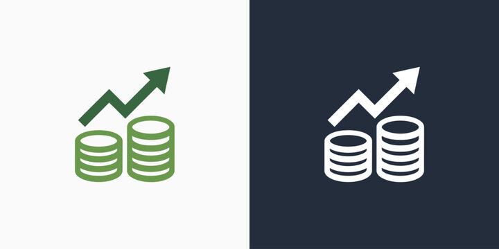 Vector logo design of stack of coins and growth arrow