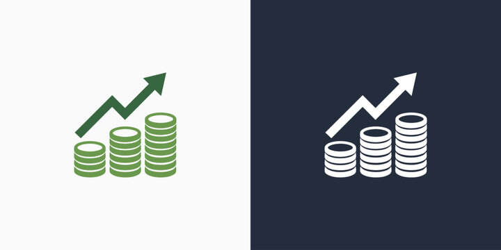 Vector logo design of stack of coins and growth arrow