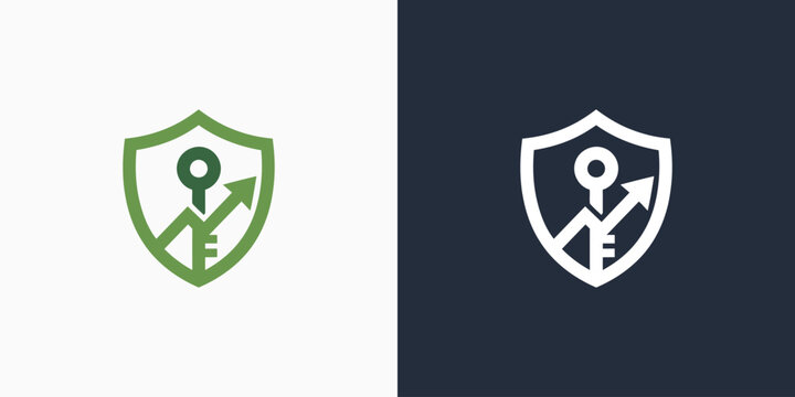 Vector logo design of key shield and growth arrow with modern, simple, clean and abstract style.