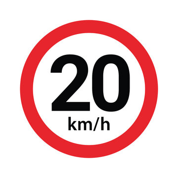 speed limit sign displaying twenty kilometers per hour on a white background