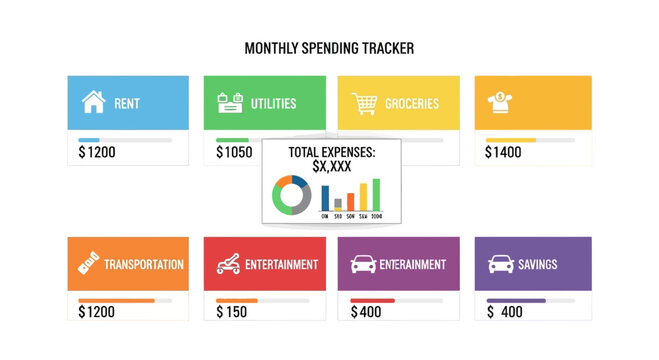 Monthly spending tracker, finance template, budget planner, expense organizer, vector