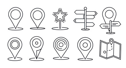 Collection of navigation and location pin icons. © Mardiyo