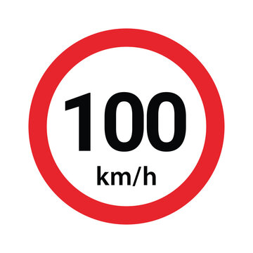 speed limit sign displaying one hundred kilometers per hour on a white background