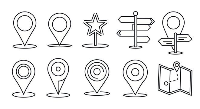 Collection of navigation and location pin icons.