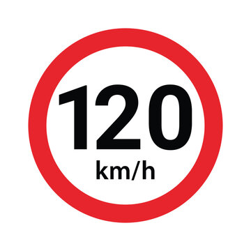 Speed limit sign displaying 120 kilometers per hour red circle with white background