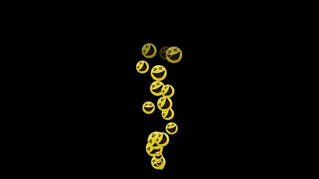 emoji face lough and smile botton alpha channel animation, flying emoticons celebration and funny social media motion design element