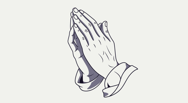 Hands in prayer position with elegant shadows and outlines vector art
