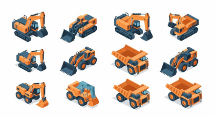 Collection of heavy construction vehicles icons. © Dani