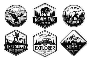 RETRO VINTAGE OUTDOOR ADVENTURE LOGO BADGE PATCH FOR HAT, T-SHIRT, STICKER © Wooden