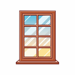 Obraz premium Cartoon Window with Wooden Frame and Reflective Panes