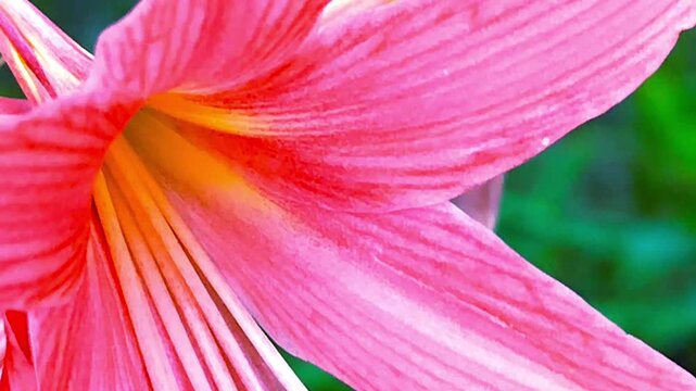 Macro close-up of a vibrant pink amaryllis flower showing detailed petal textures