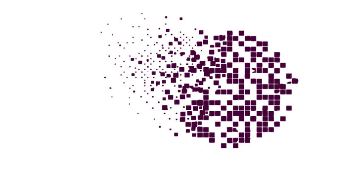 Digital mosaic of a world map QR code on a black background featuring pixel art vector icons like hearts and arrows in a square web pattern for a digital Valentine design concept