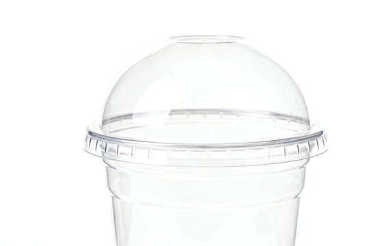 Clear plastic cup lid on white background