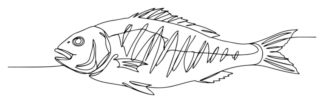 fish skeleton line icon - minimalist vector illustration