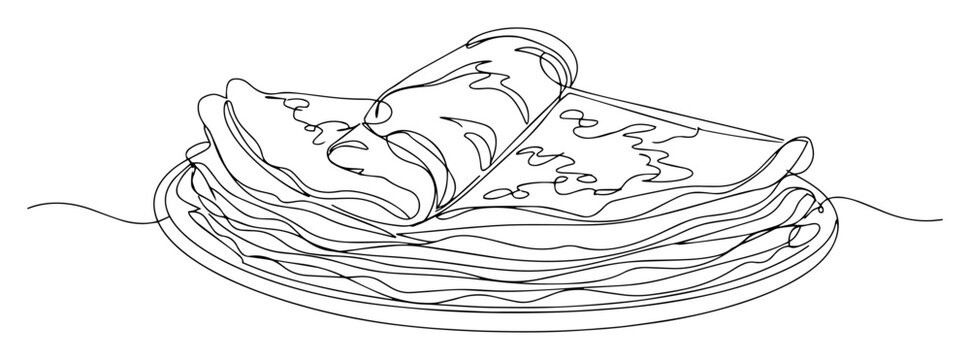 crepes with filling line icon - minimalist vector illustration