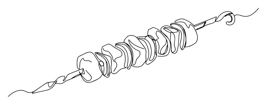 meat skewer line icon - minimalist vector illustration