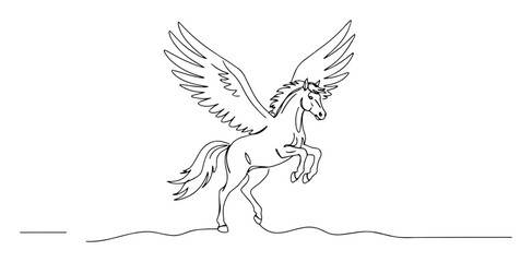Fototapeta premium pegasus flying horse line icon - minimalist vector illustration