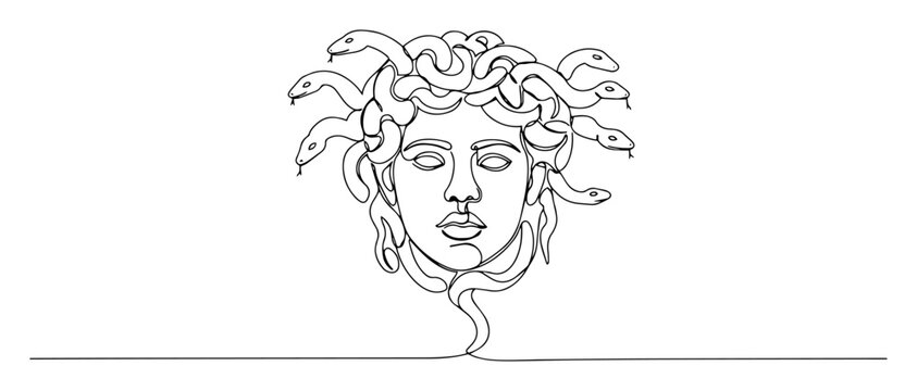 medusa head line icon - minimalist vector illustration