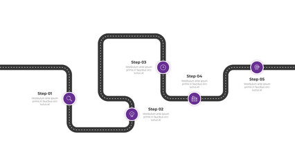 Obraz premium 5 Steps Business Roadmap Infographic Template with S Curve Path