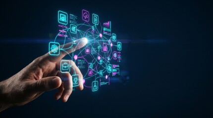 Fototapeta premium Human Hand Interacting With Digital Network Interface