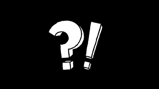 Hand Drawn Question Mark and Exclamation Point Animation on Black Background. Question and Answer Concept Symbol Motion Graphics. Punctuation Marks Animation Representing Doubt and Surprise