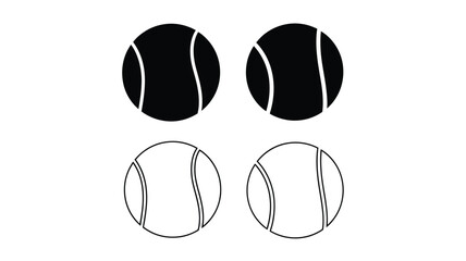 Fototapeta premium Tennis balls in black fill and outline simple silhouette
