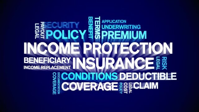 income protection insurance animated word cloud-text design animation tag kinetic typography seamless loop.