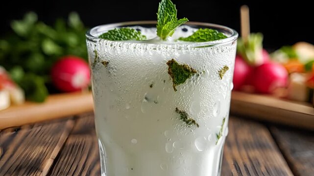 Refreshing Mint Lassi Being Poured into a Glass.