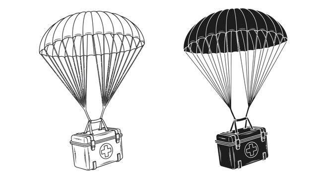 Medical aid air drop with parachute