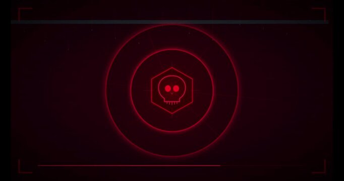 Data Breach Warning Animation with Pulsing Red Skull Icon