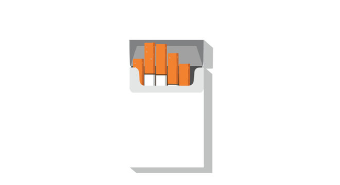 An open white cigarette carton reveals several orange-tipped tobacco sticks standing upright within the packaging against a crisp and clean minimalist white backdrop.