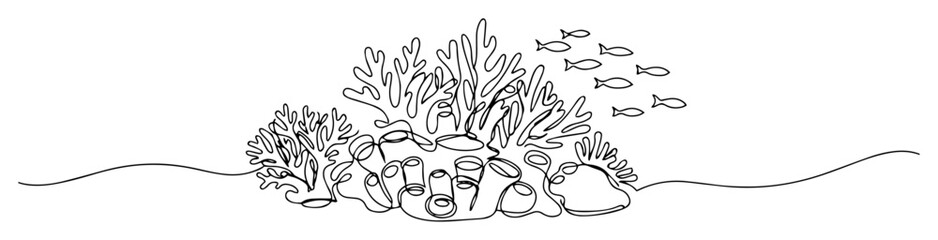 coral reef with fish line art illustration © Wieslaw
