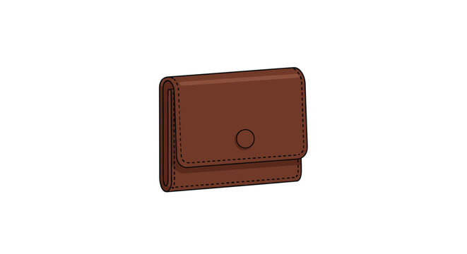 A small, minimalist brown leather folding wallet with a single metal snap button closure sits centered on a light, neutral-colored background in soft, flat lighting.