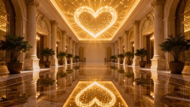 Luxurious hotel lobby with heartshaped ceiling light