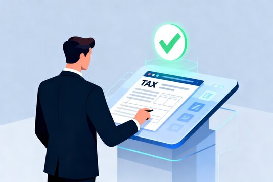 Man filling tax form on digital device