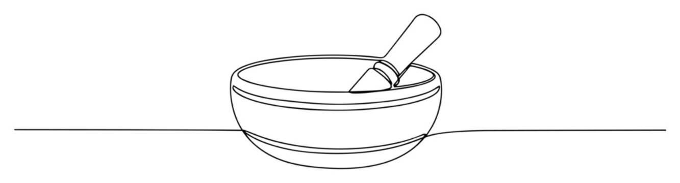 singing bowl with stick monoline vector thin line