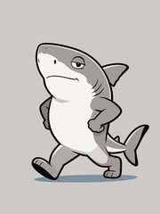 Obraz premium Cool Cartoon Shark Walking Confidently in Flat Art Style