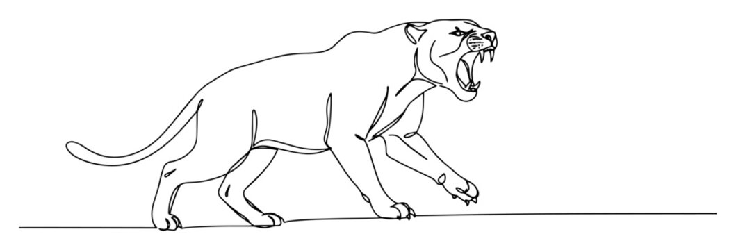 roaring lioness monoline vector thin line