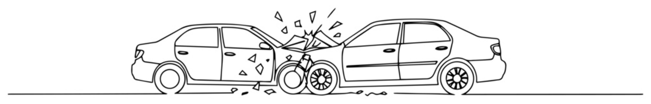 head-on car collision monoline vector thin line