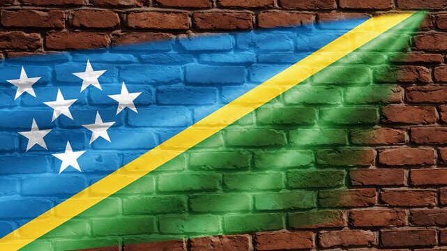 Solomon Islands Flag Painted on Brick Wall Texture Background.