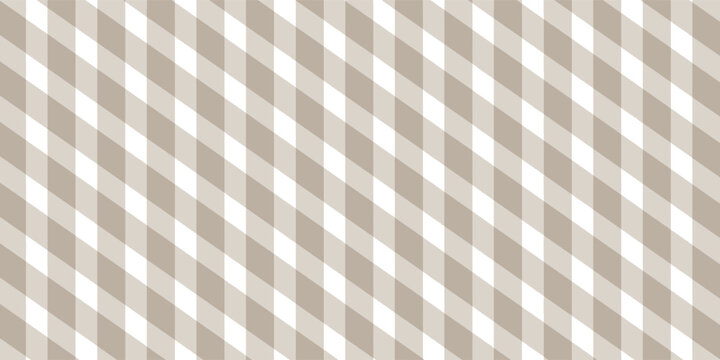 Cream and white gingham checkered pattern background, classic seamless table cloth texture, vector geometric plaid fabric design for kitchen, picnic, and fashion backdrop.