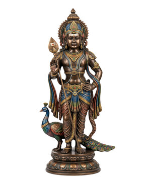 Lord Kartikeya statue with peacock