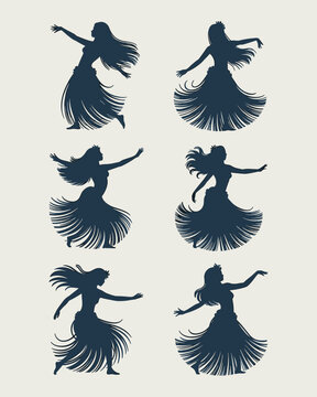 Elegant Tribal Belly Dance Silhouette Collection with Flowing Skirt Poses