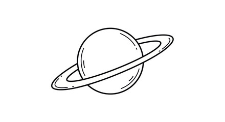 Minimalist Saturn planet illustration, outline drawing on white background, space and cosmos concept © noval