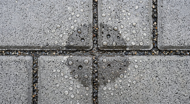 Permeable pavement water absorption, porous concrete surface detail, sustainable drainage paver, eco permeable surface infiltration, climate adaptation stormwater