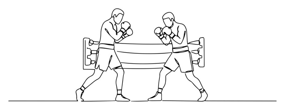 two boxers fighting in ring line art vector