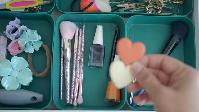 Organizing hair and beauty supplies in small boxes